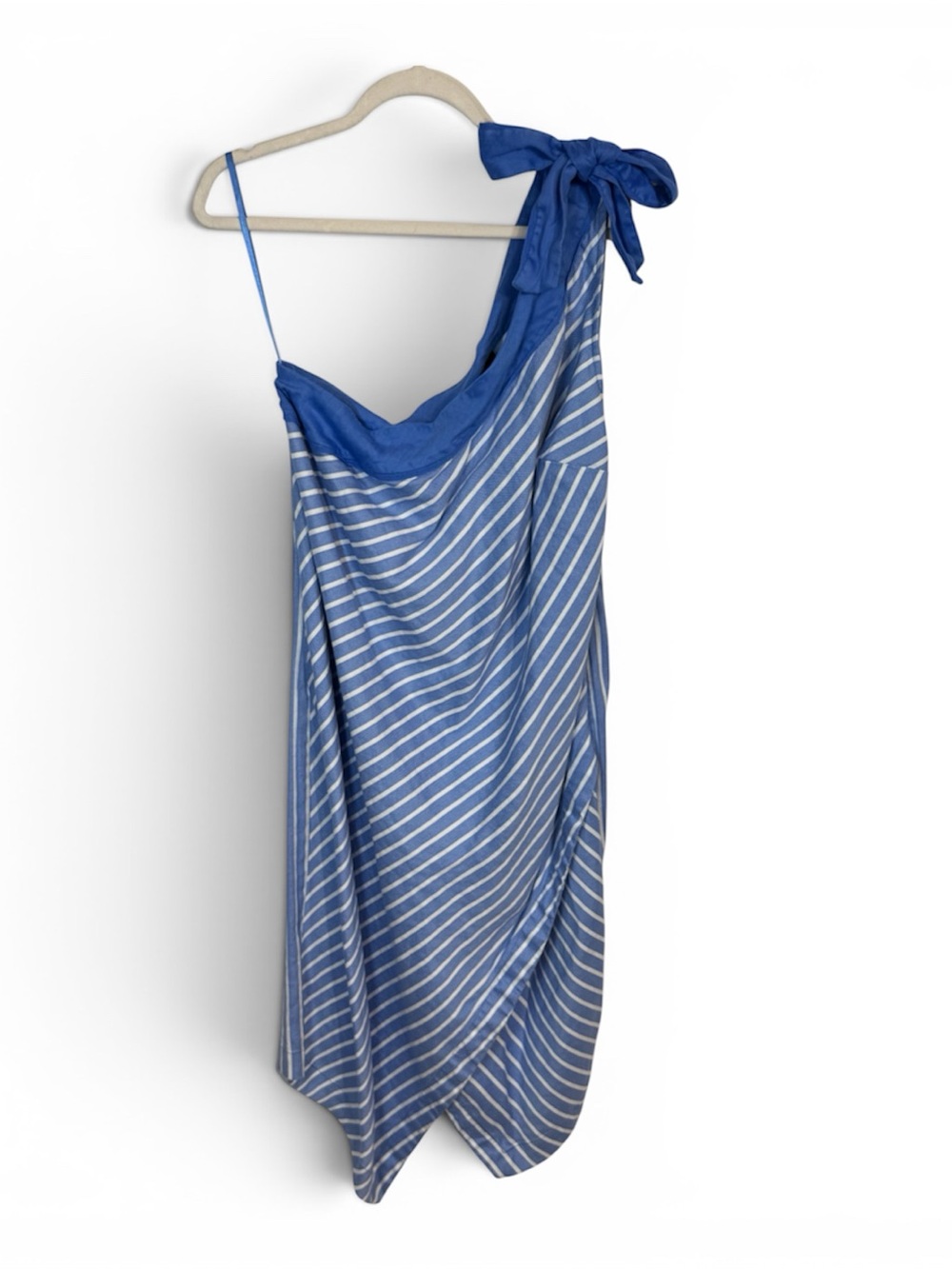Lane Bryant Blue White Striped One-Shoulder Dress Coastal Resortwear Jagged Hem